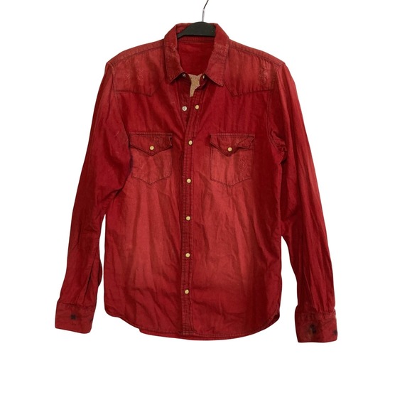 Robin's Jean Other - Robins Jean Mens Red Western Pearl Snap Distressed Wing Logo Shirt Small USA